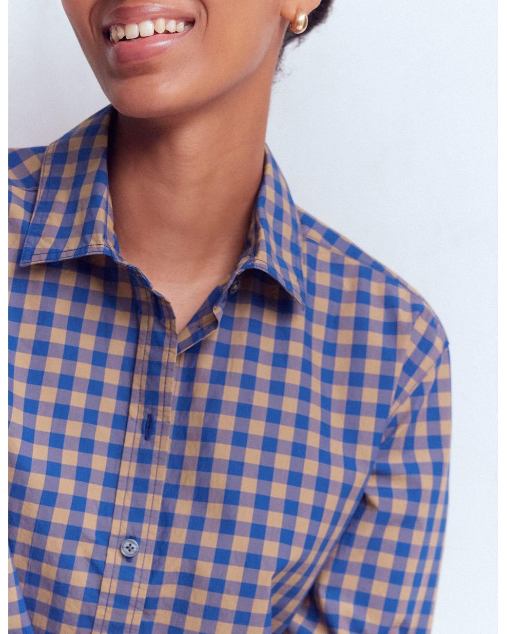 Boden Blue Sienna Cropped Cotton Shirt