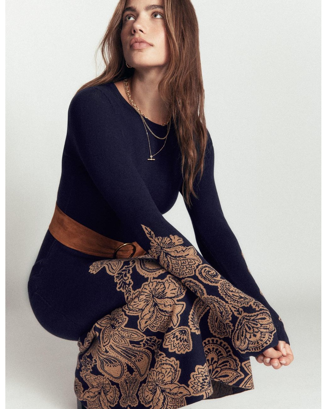 Boden Blue Crew Midi Jacquard Dress