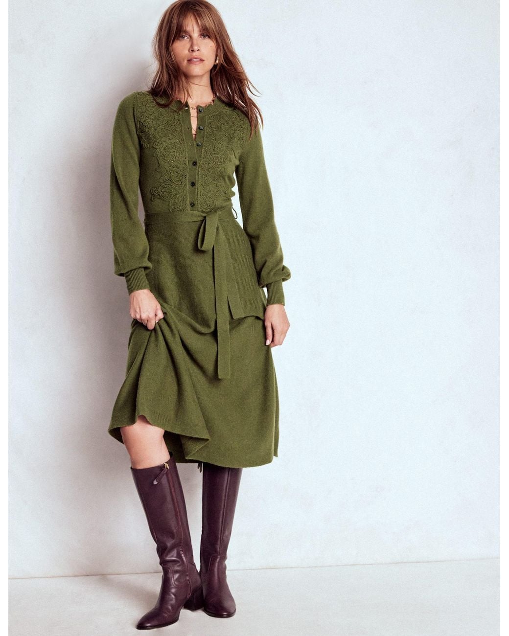 green emerald velvet dress Boden Libby Dress in Amazon Green Petal main image 1