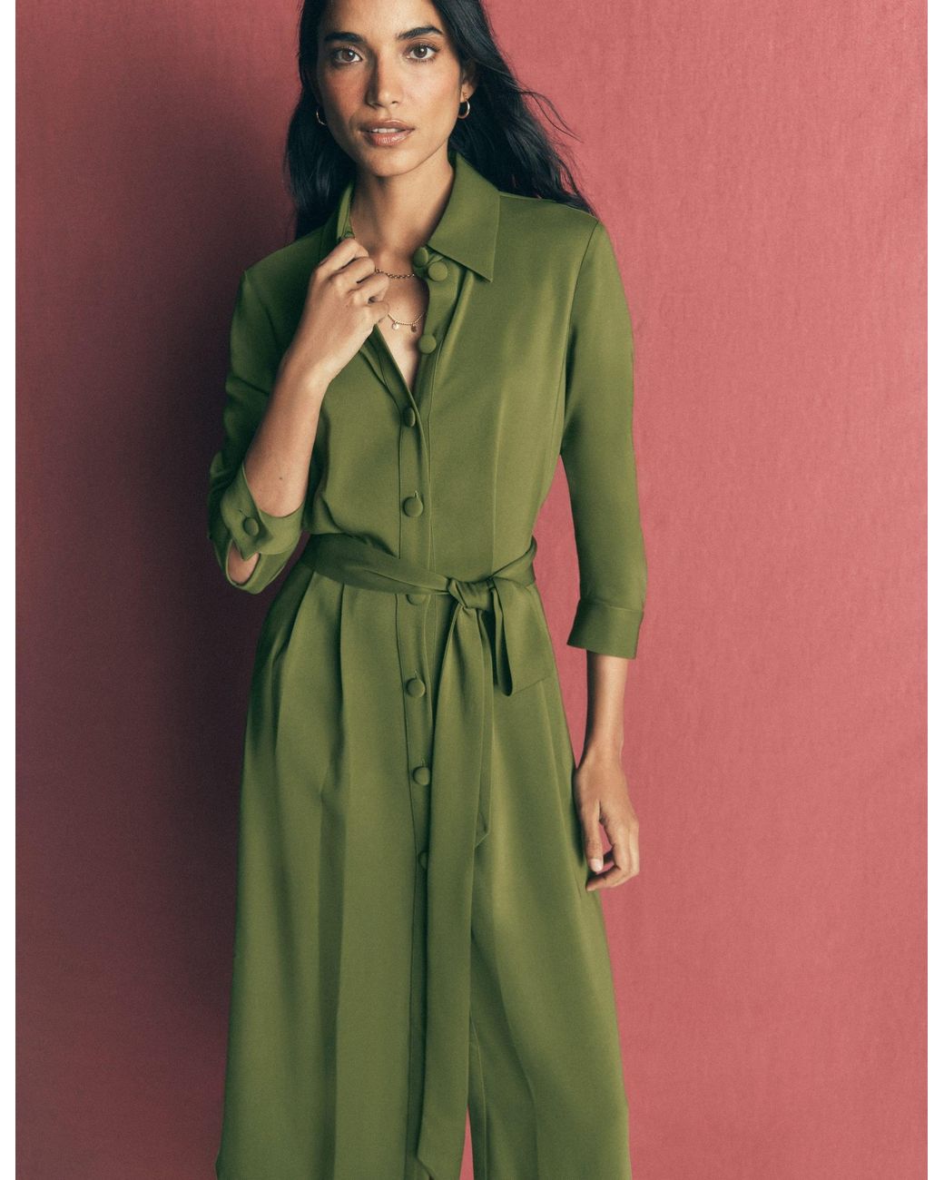 Boden Green Kate Pleated Shirt Dress