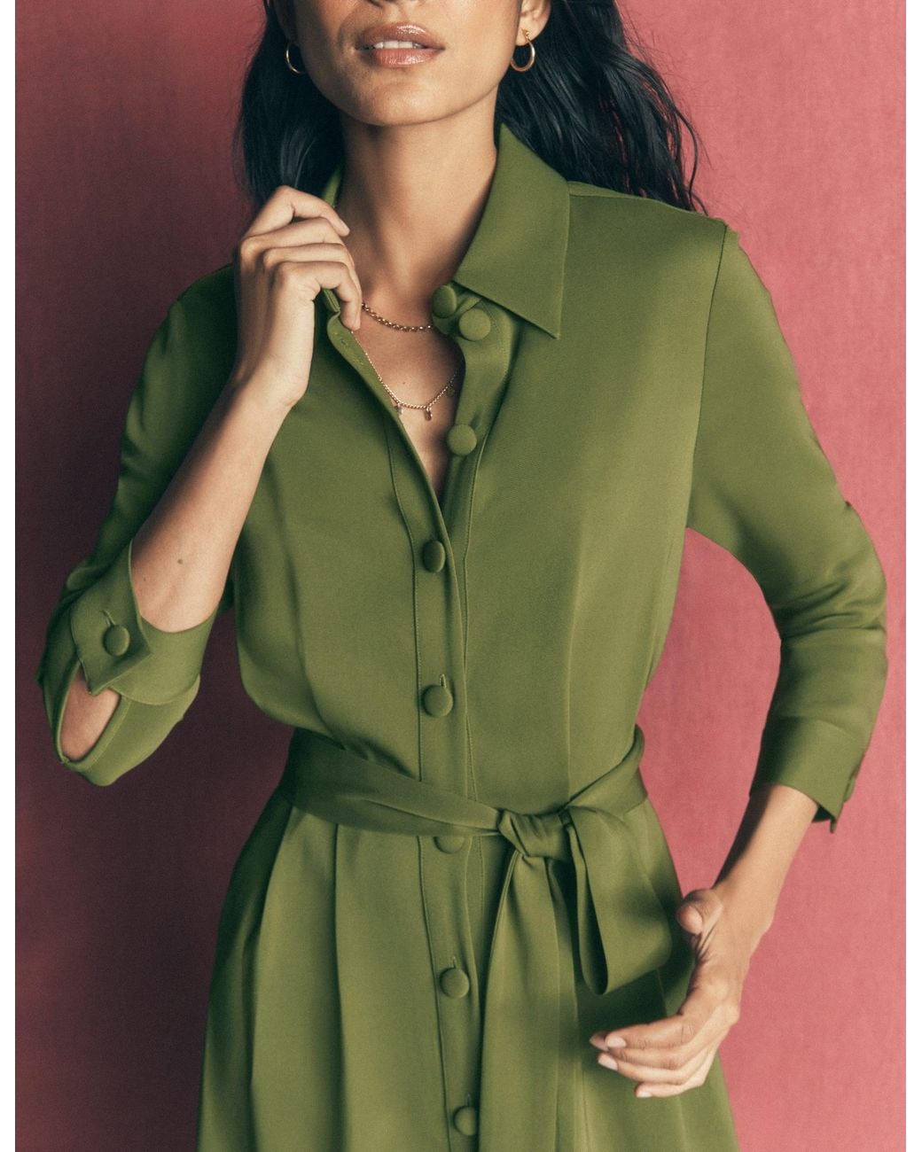 Boden Green Kate Pleated Shirt Dress