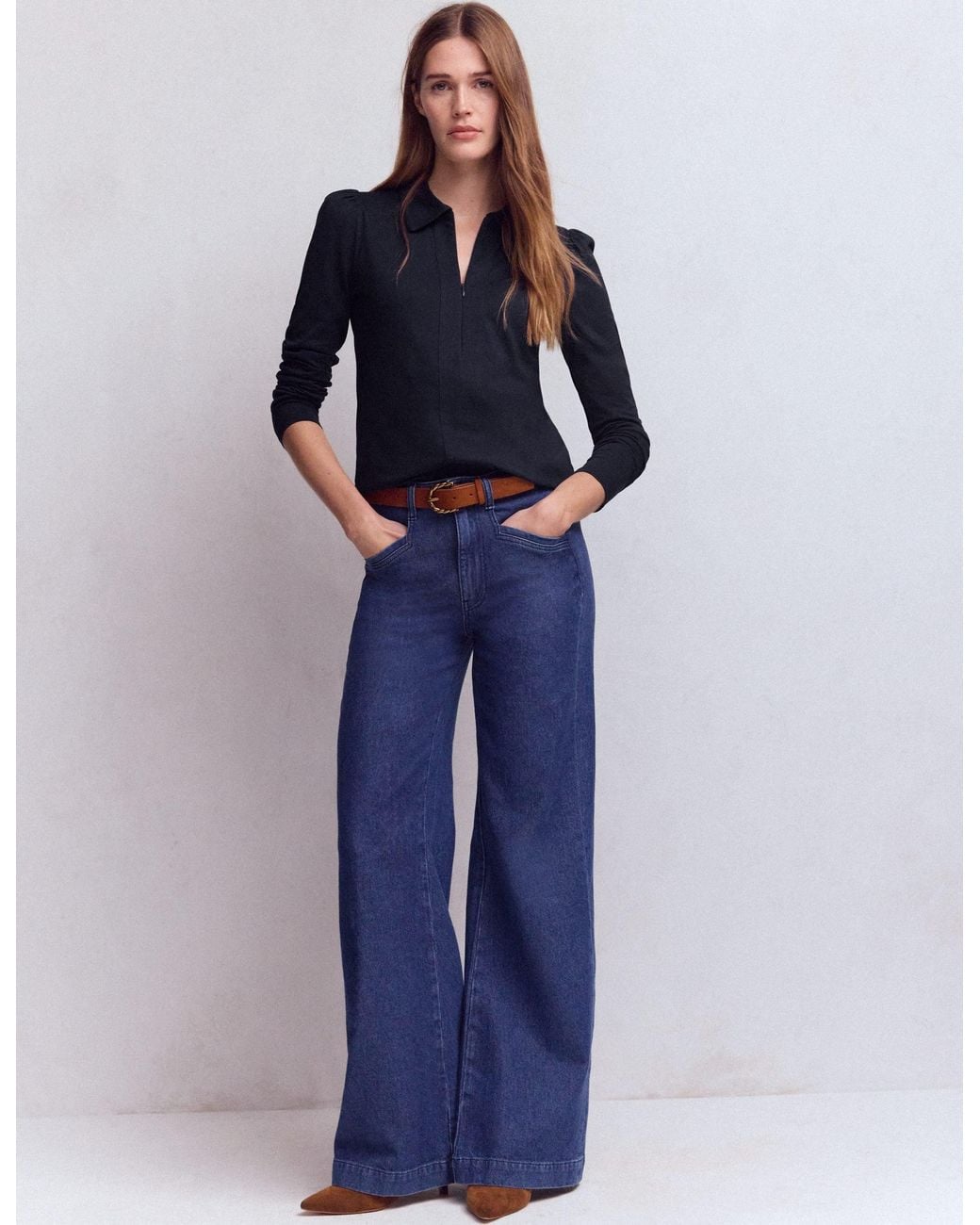 Boden Blue Zip Collar Supersoft Top