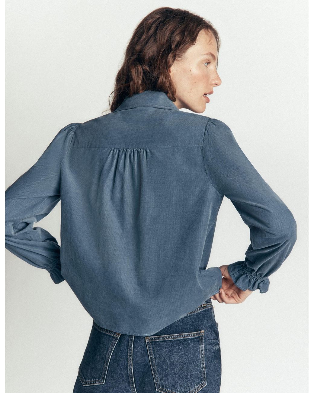 Boden Blue Smock Shoulder Cord Top