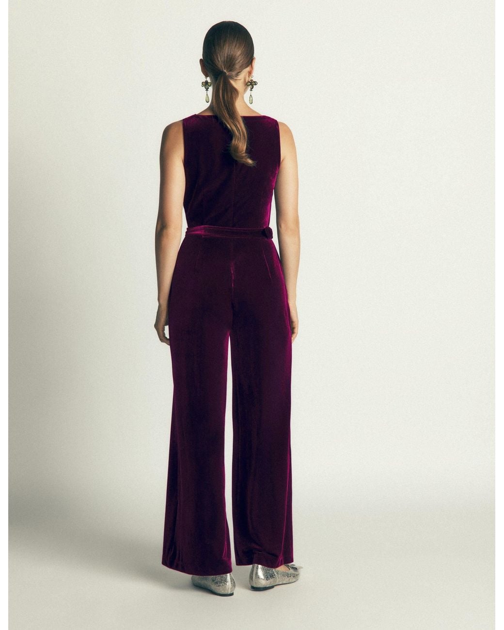 Boden Blue Cowl Neck Velvet Jumpsuit