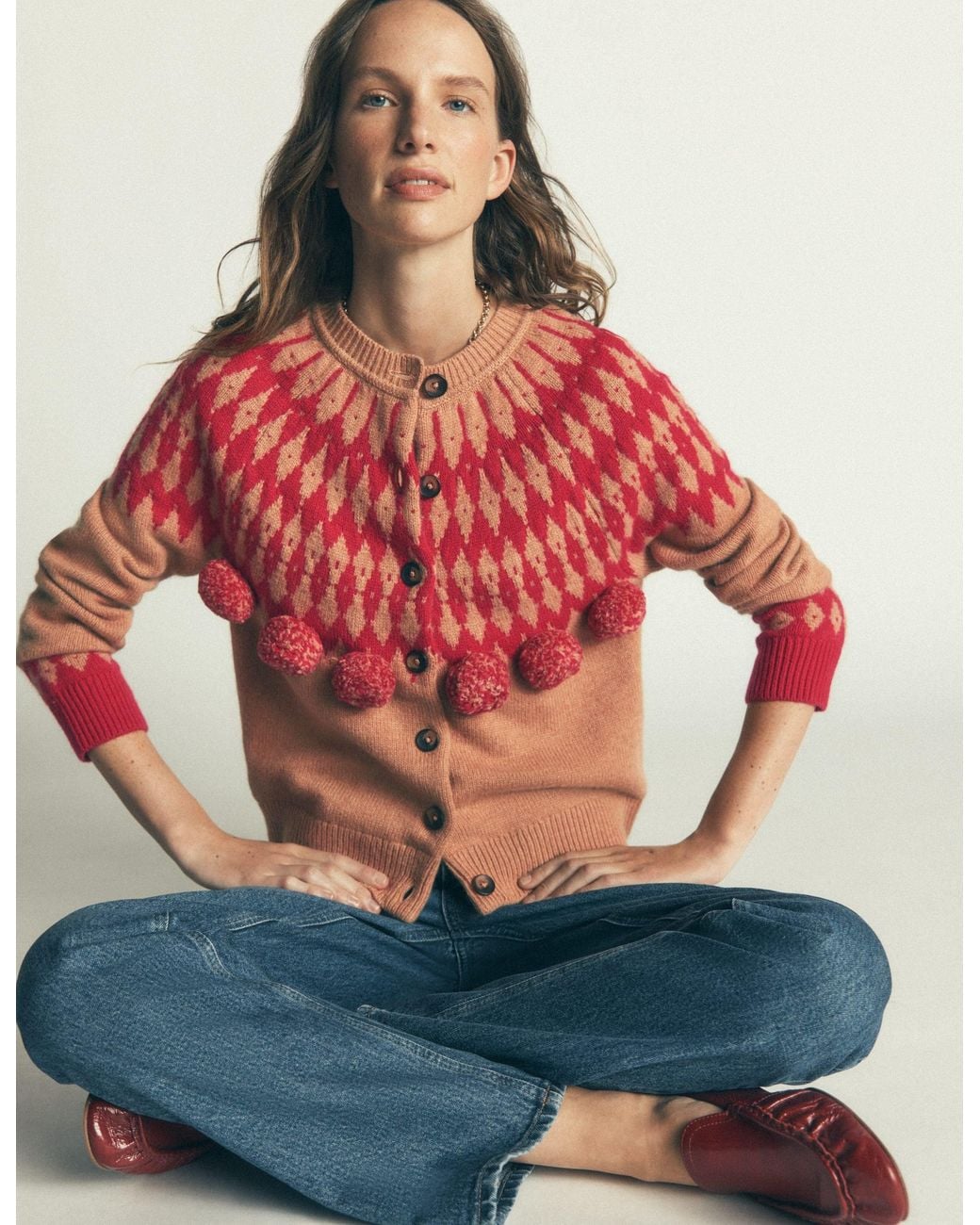 Boden Red Mae Fair Isle Cardigan