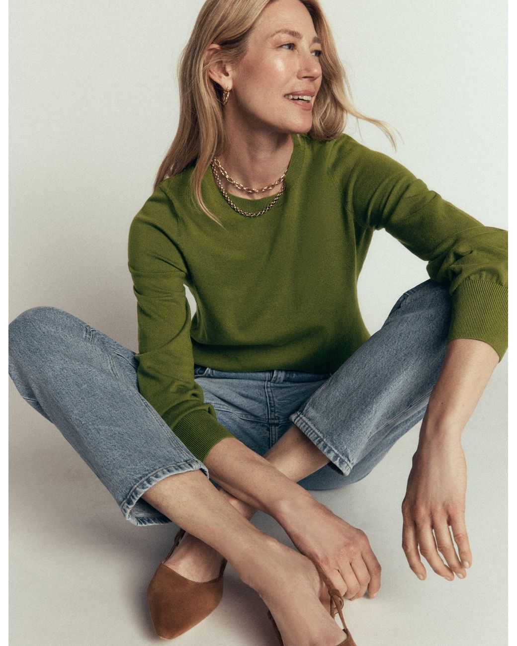 Boden Green Camilla Cotton Crew Sweater