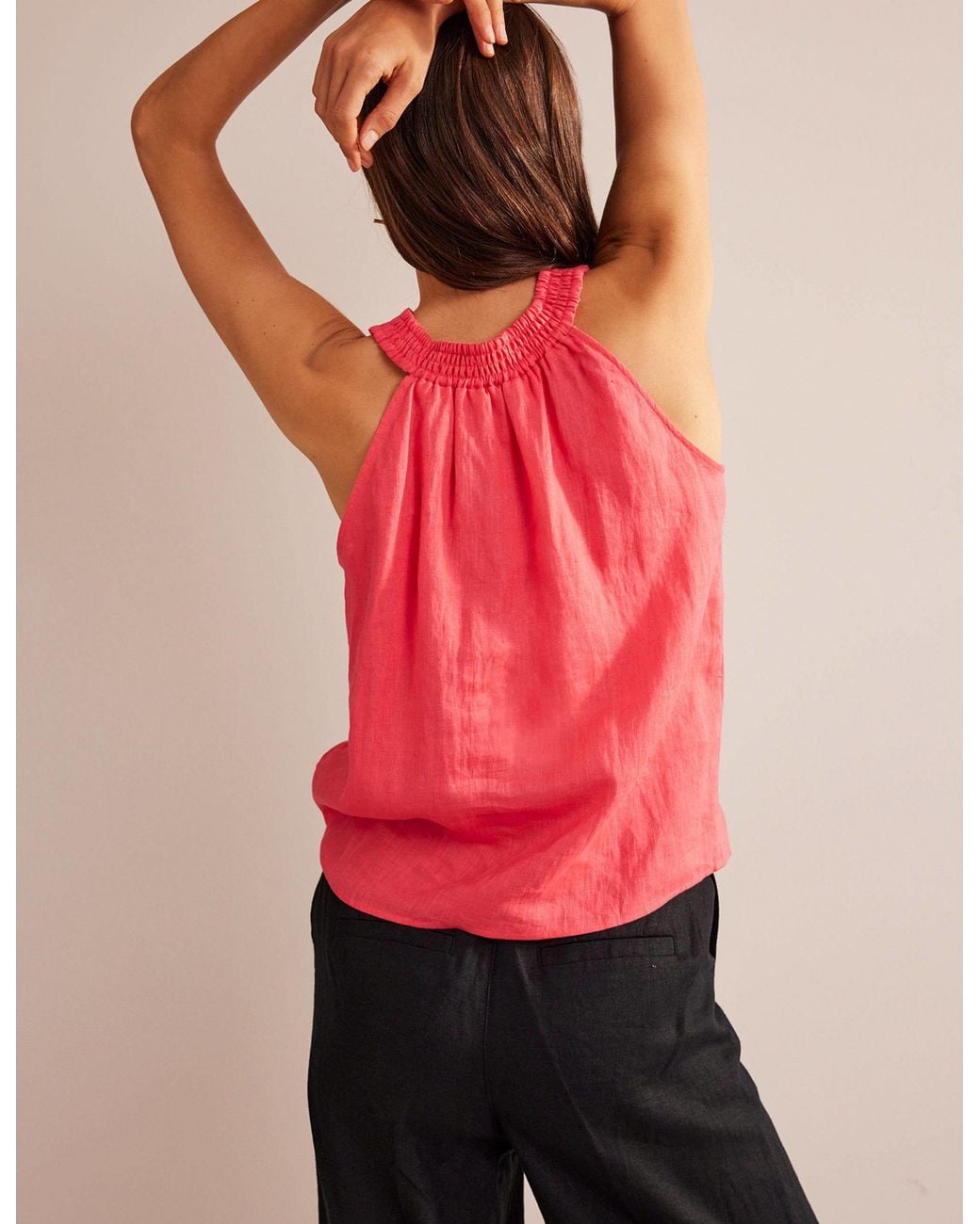 Boden Red Linen Smocked Halter Top