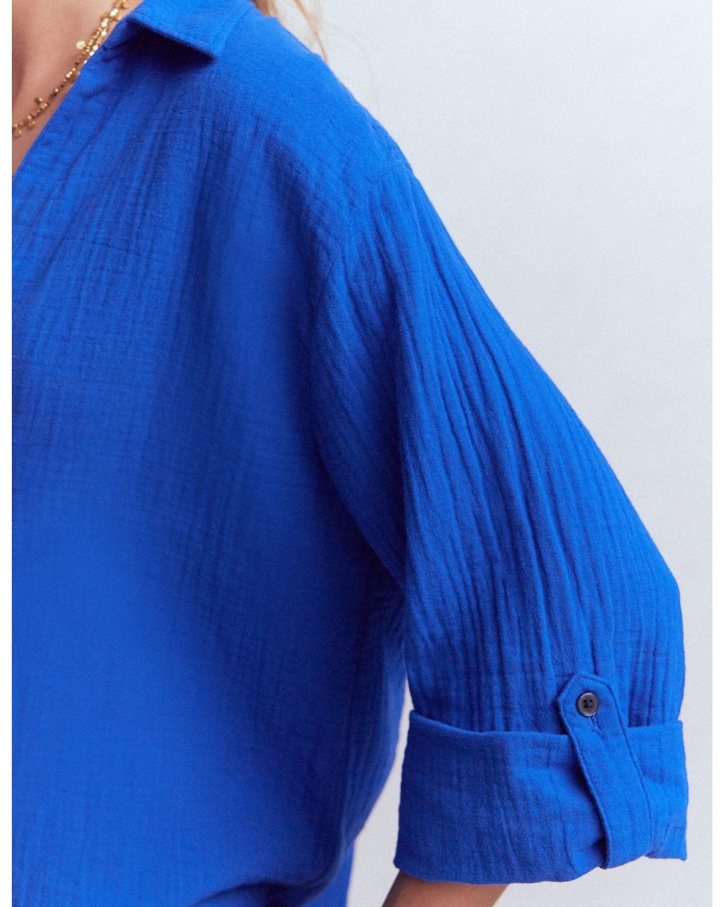 Boden Blue Longline Double Cloth Shirt