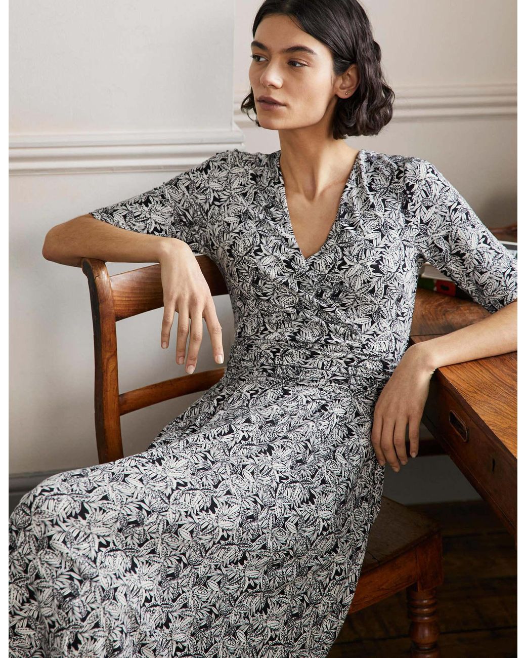 Boden Ruched Waist Jersey Midi Dress in Black | Lyst UK Boden Ruched Waist Jersey Midi Dress in Black | Lyst UK