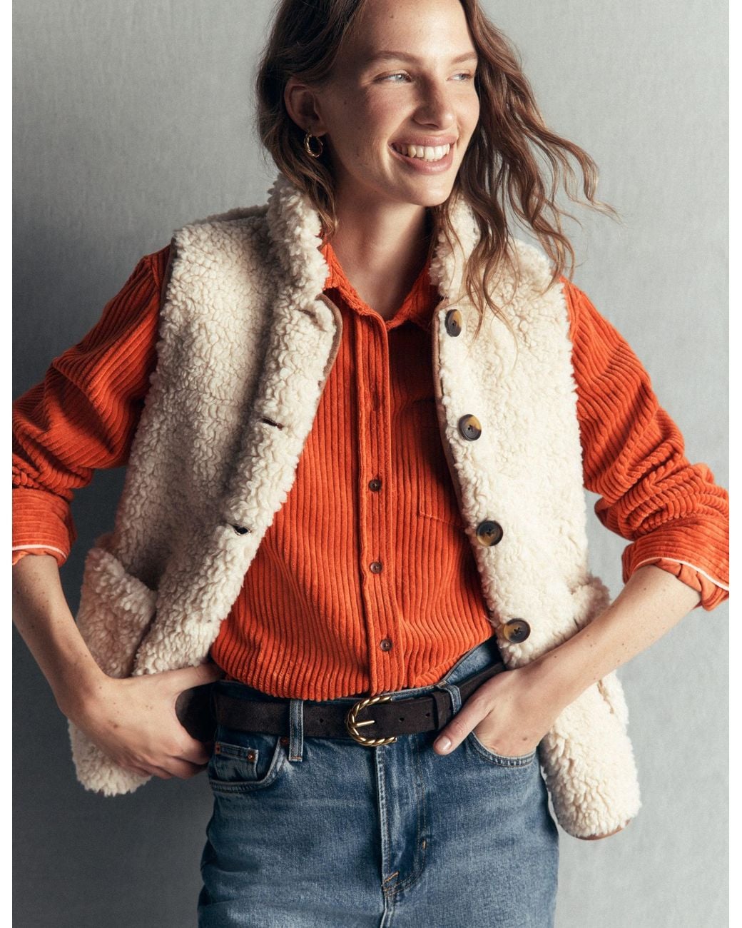 Boden Orange Sienna Relaxed Cord Shirt