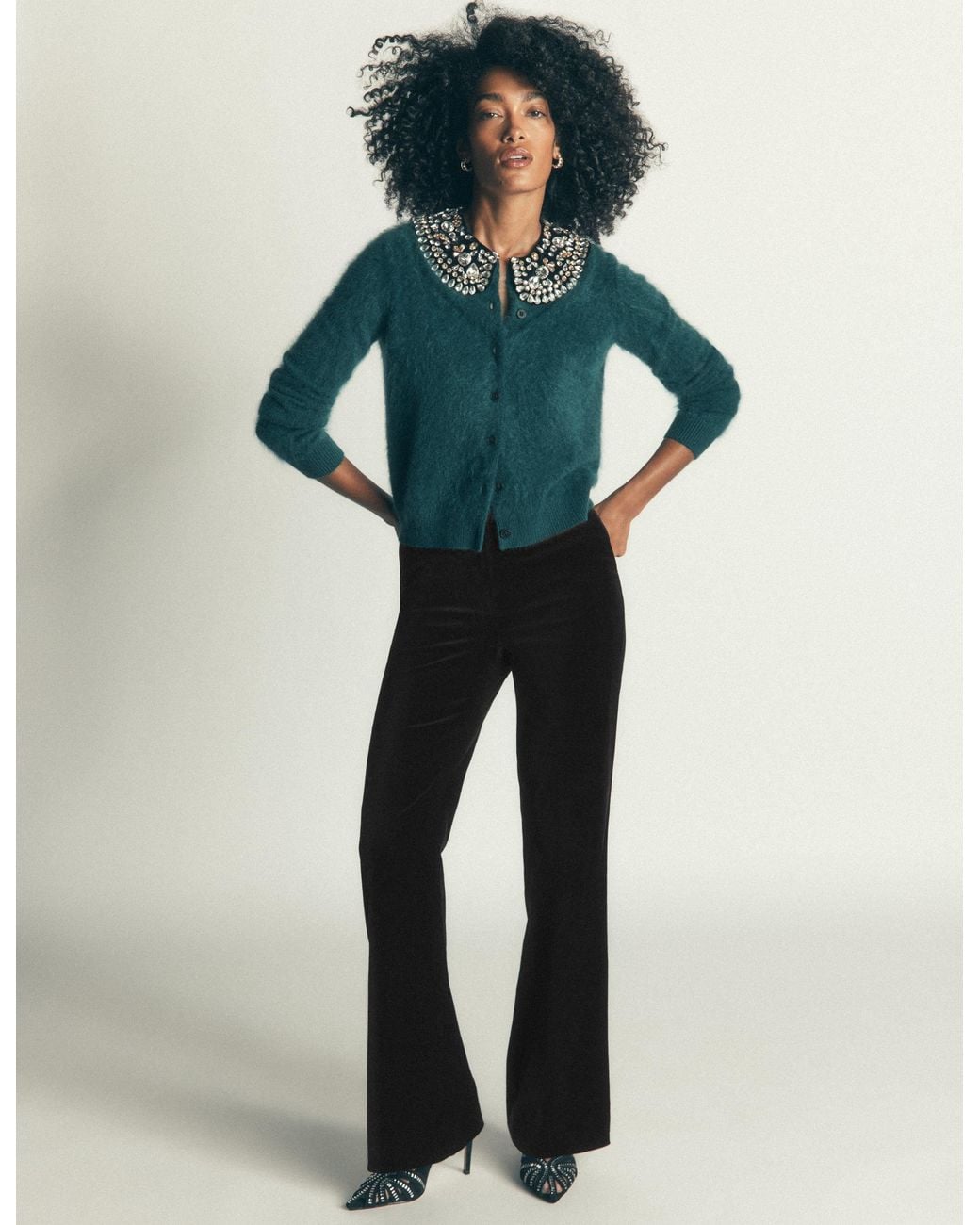 Boden Blue Flare Velvet Trousers