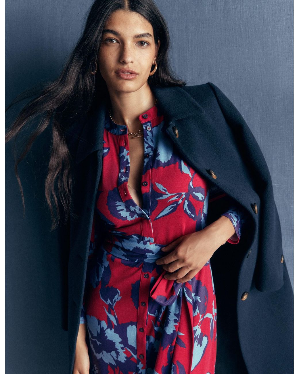 Boden Red Honor Column Jersey Midi Dress