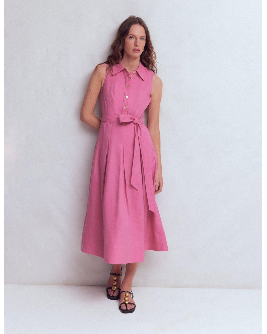 Boden Pink Belinda Linen Shirt Dress