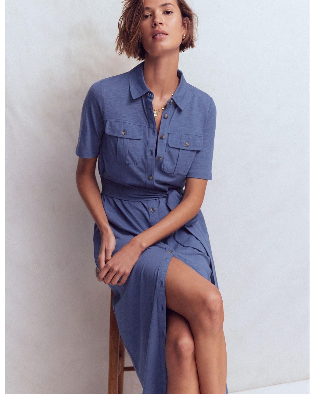 Boden Blue Mavis Midi Jersey Shirt Dress