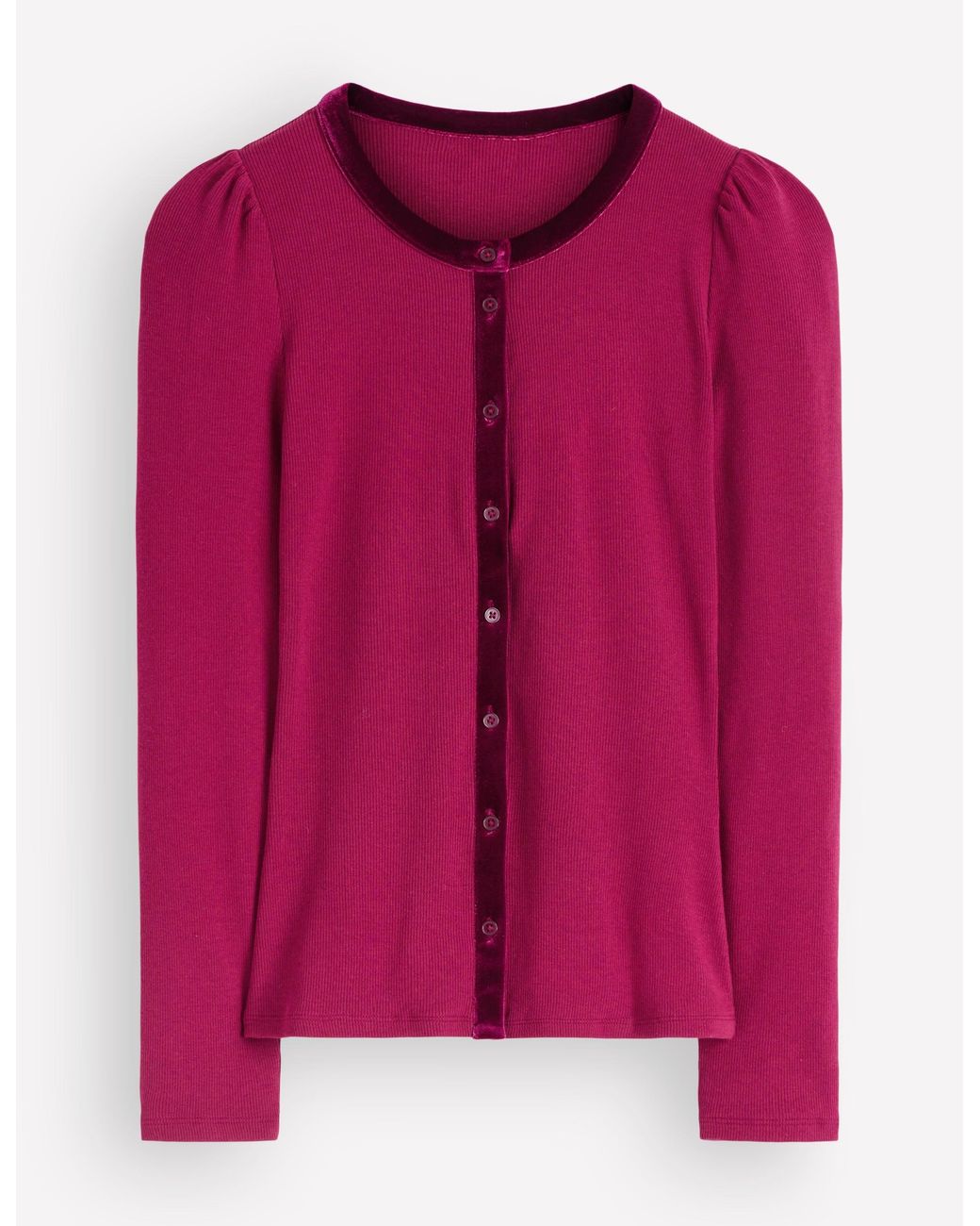 Boden Pink Velvet Trim Ribbed Cardigan