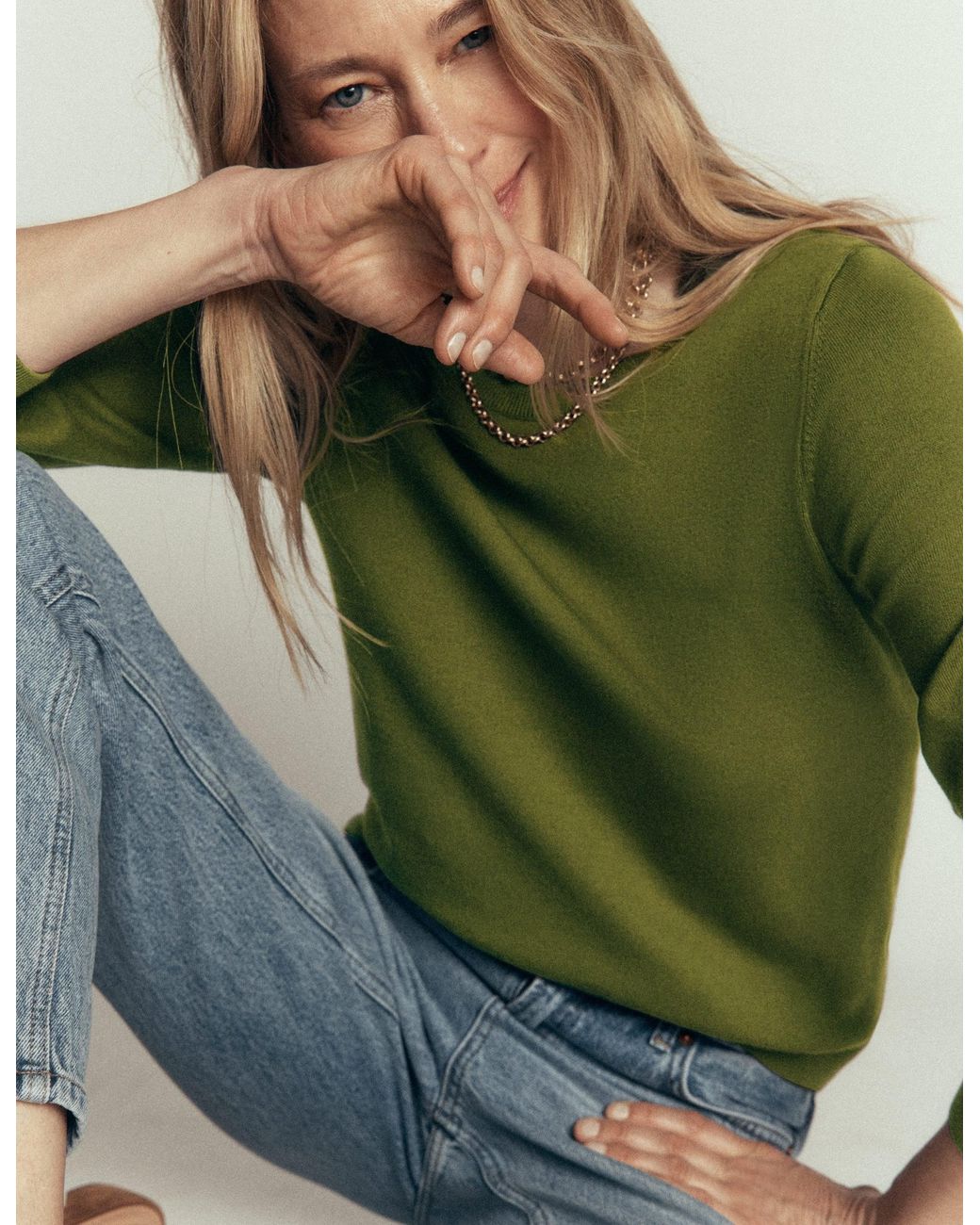 Boden Green Camilla Cotton Crew Sweater
