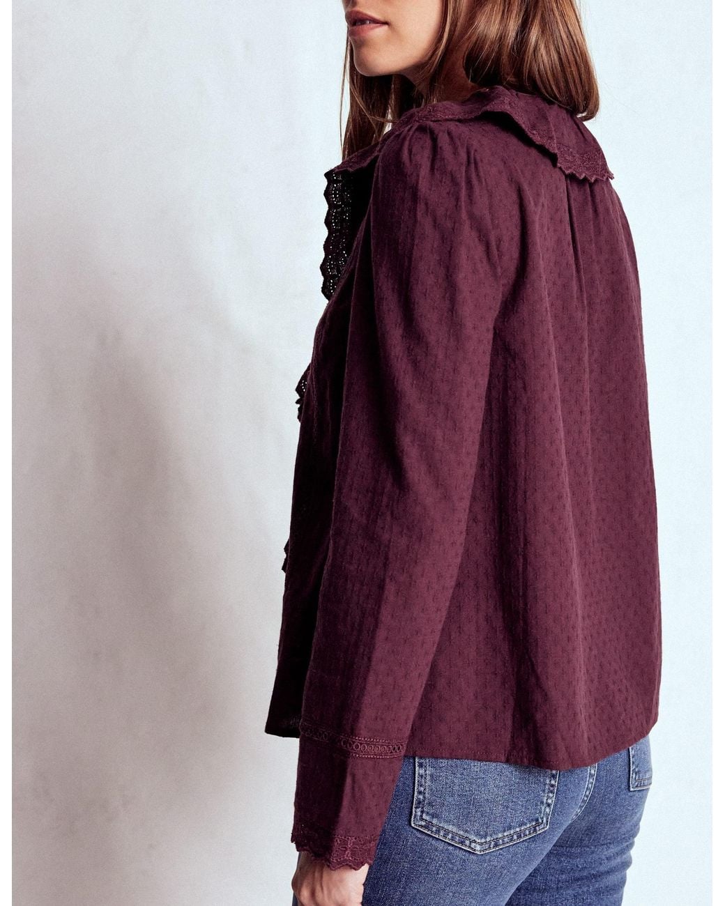 Boden Purple Ruffle Embroidered Blouse