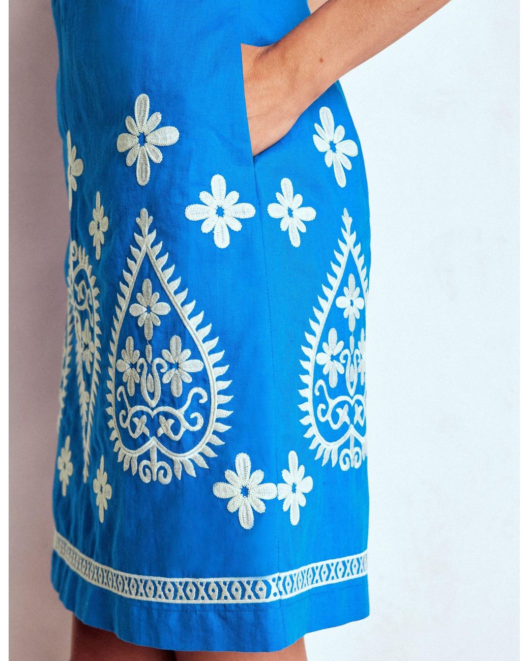 Boden Blue Embroidered Linen Shift Dress