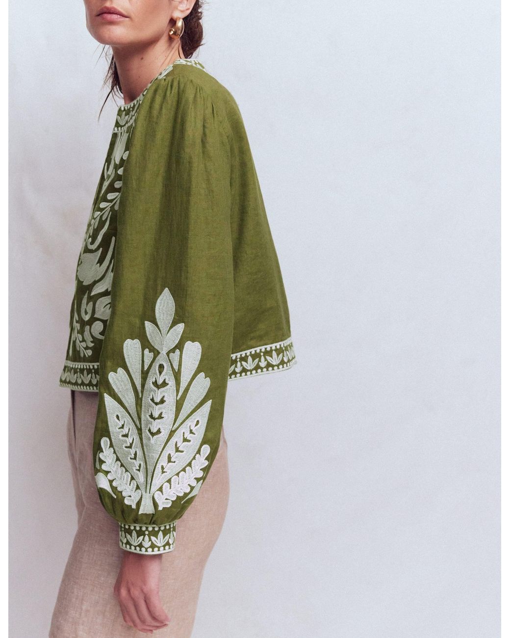 Boden Black Embroidered Linen Jacket