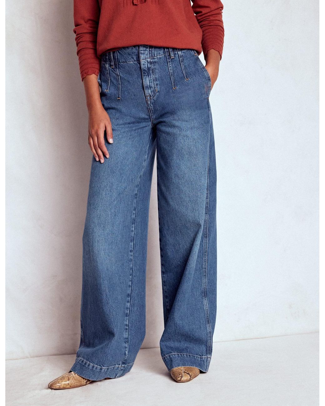 Boden Blue Stitch Detail Wide Leg Jeans