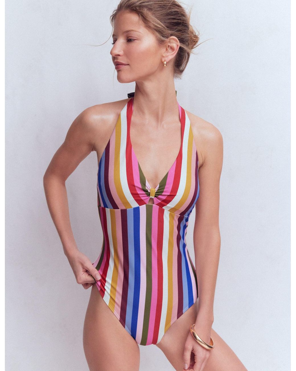 Boden Orange Bow Halter Swimsuit