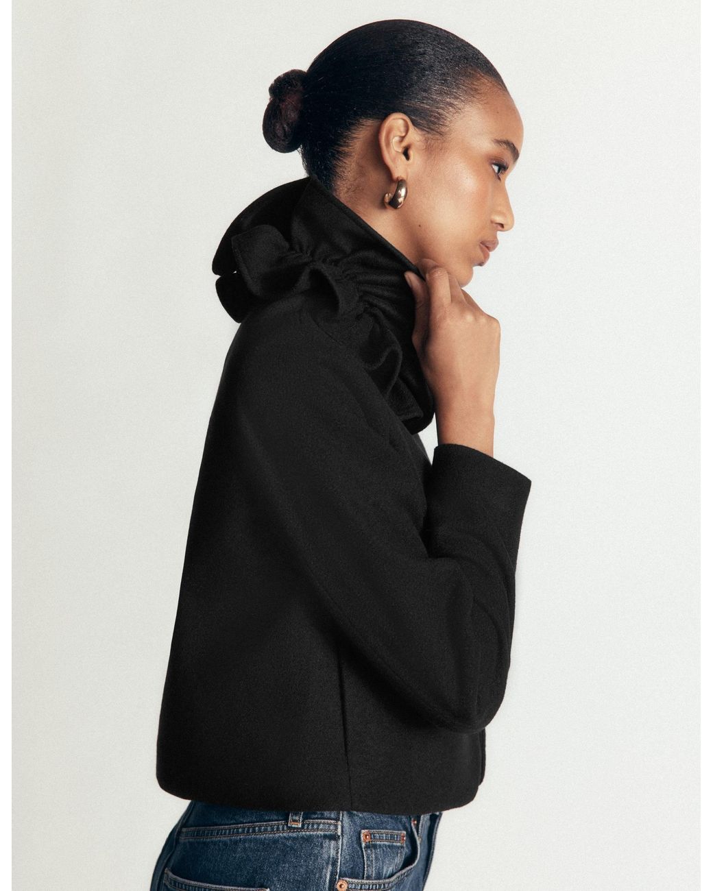 Boden Blue Ruffle Neck Wool Jacket