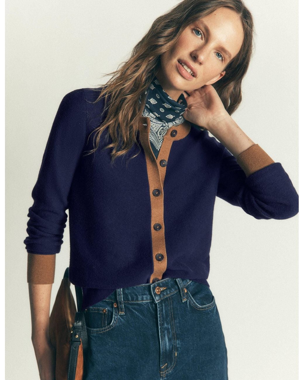 Boden Blue Grace Colour Block Cardigan