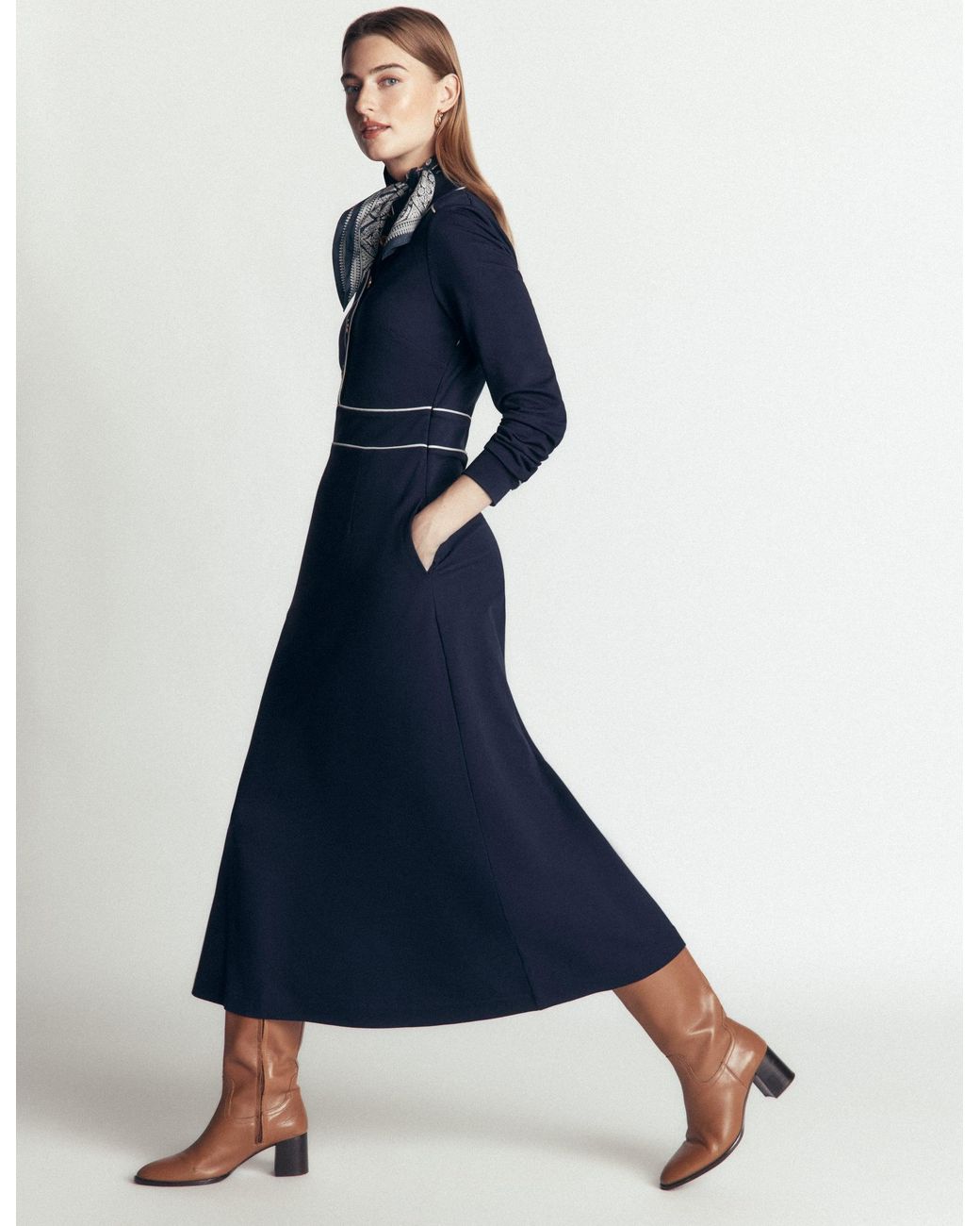Boden Blue Etta Piping Detail Ponte Dress