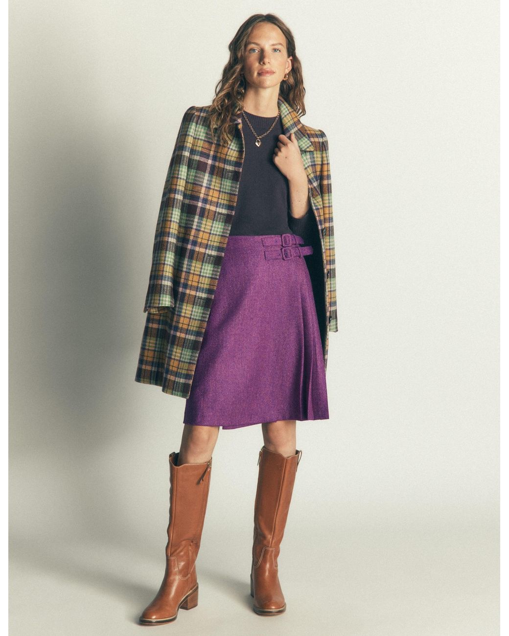 Boden Purple Vera Double Buckle Kilt