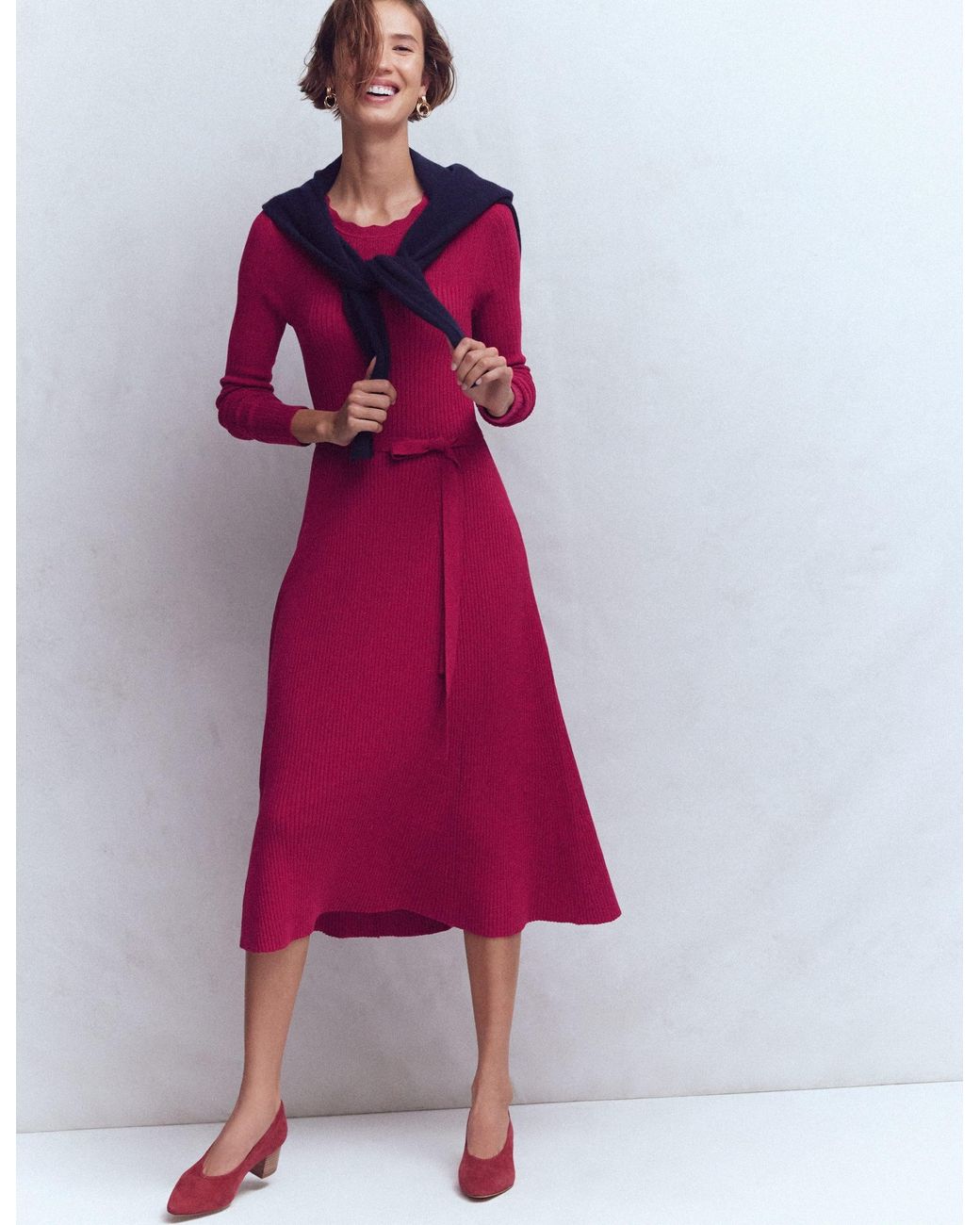 Boden Red Isobel Knitted Midi Dress