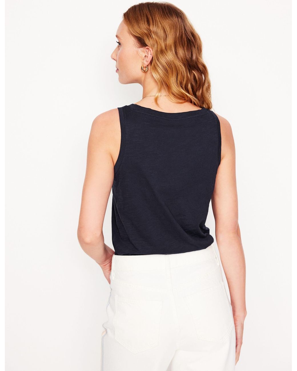 Boden Blue Regular V Neck Slub Tank