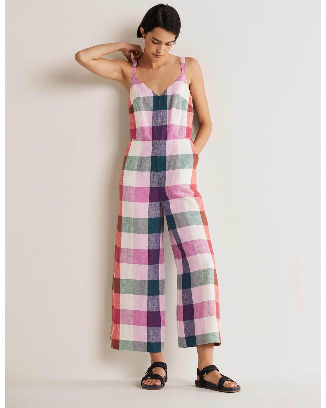 Boden Lola Strappy Linen Jumpsuit Pink Lyst UK