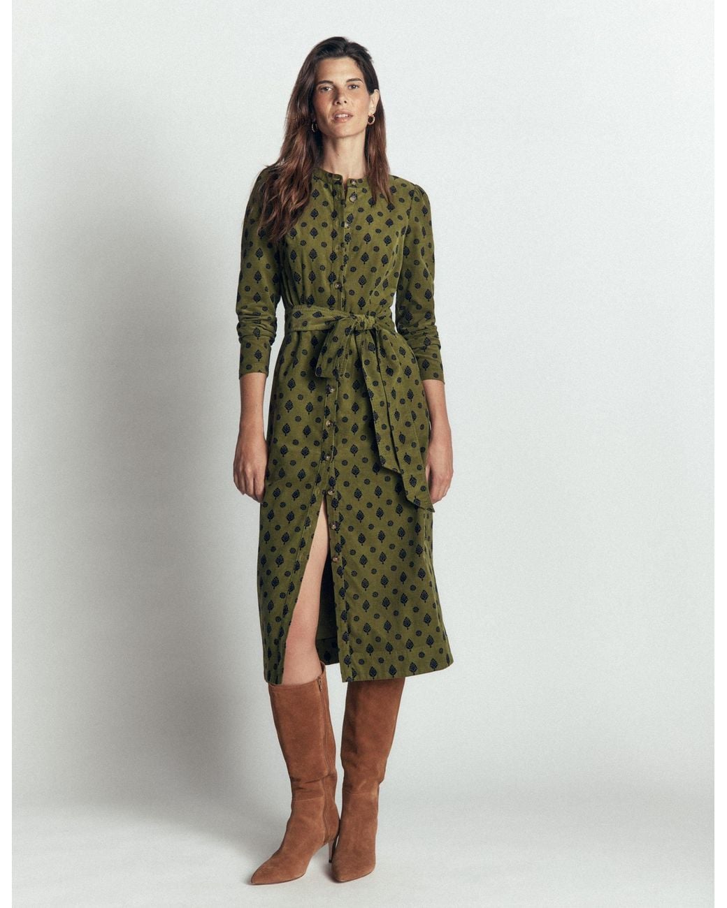 Boden Green Louise Cord Midi Shirt Dress