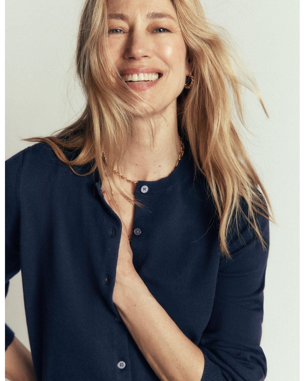 Boden Blue Camilla Cotton Crew Cardigan