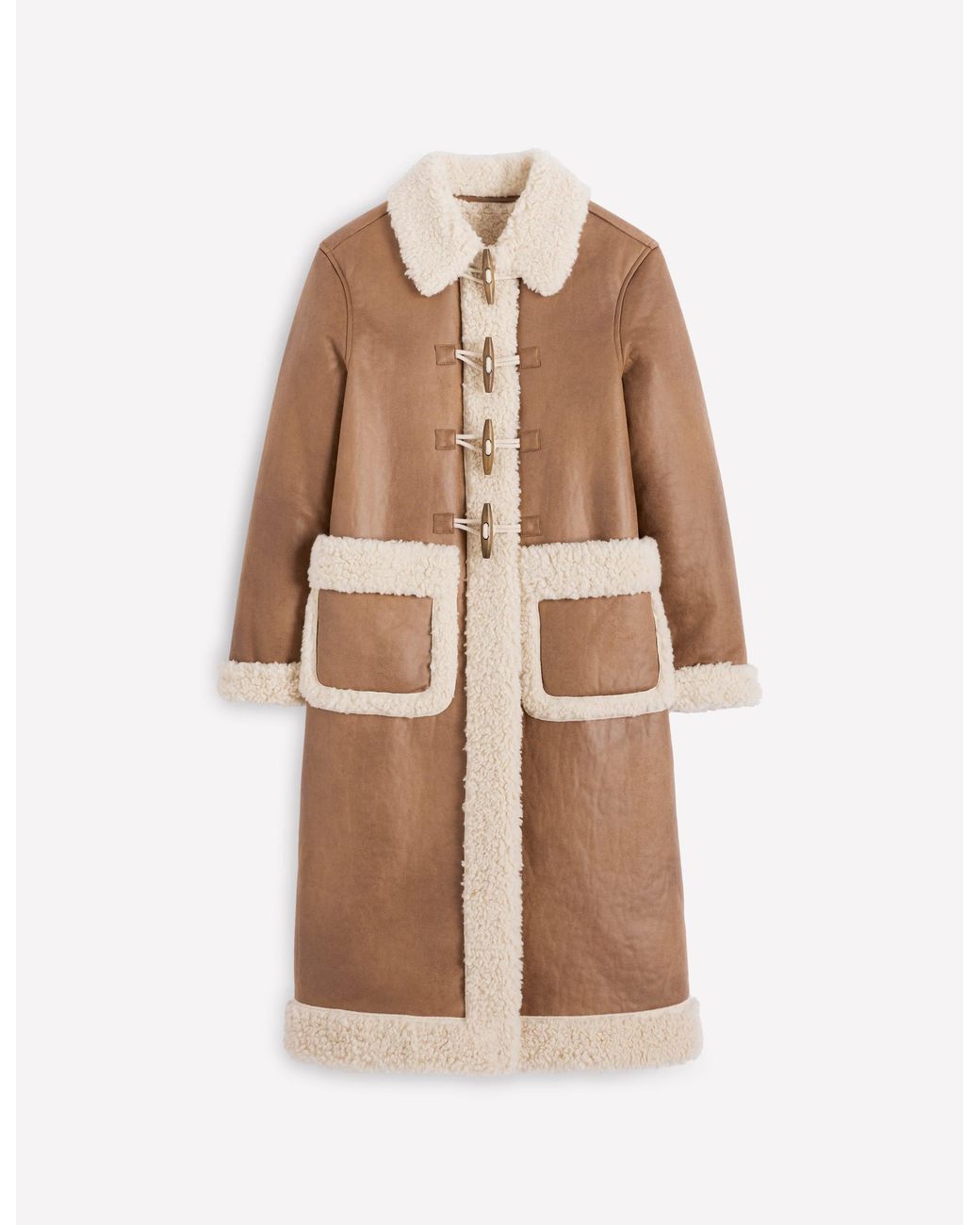 Boden Multicolor Borg Duffle Coat-Camel, Natural Borg