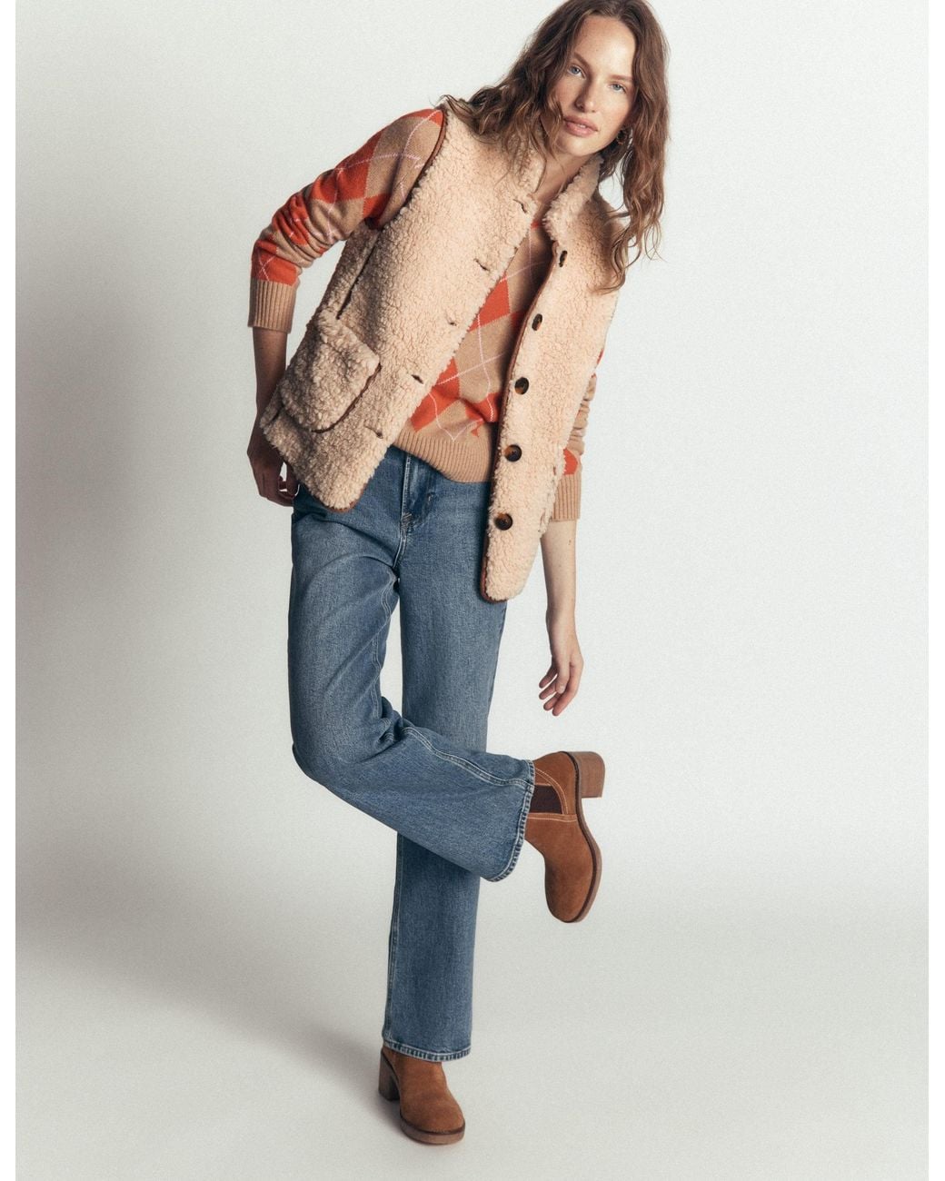 Boden Blue Funnel Neck Borg Gilet Jacket