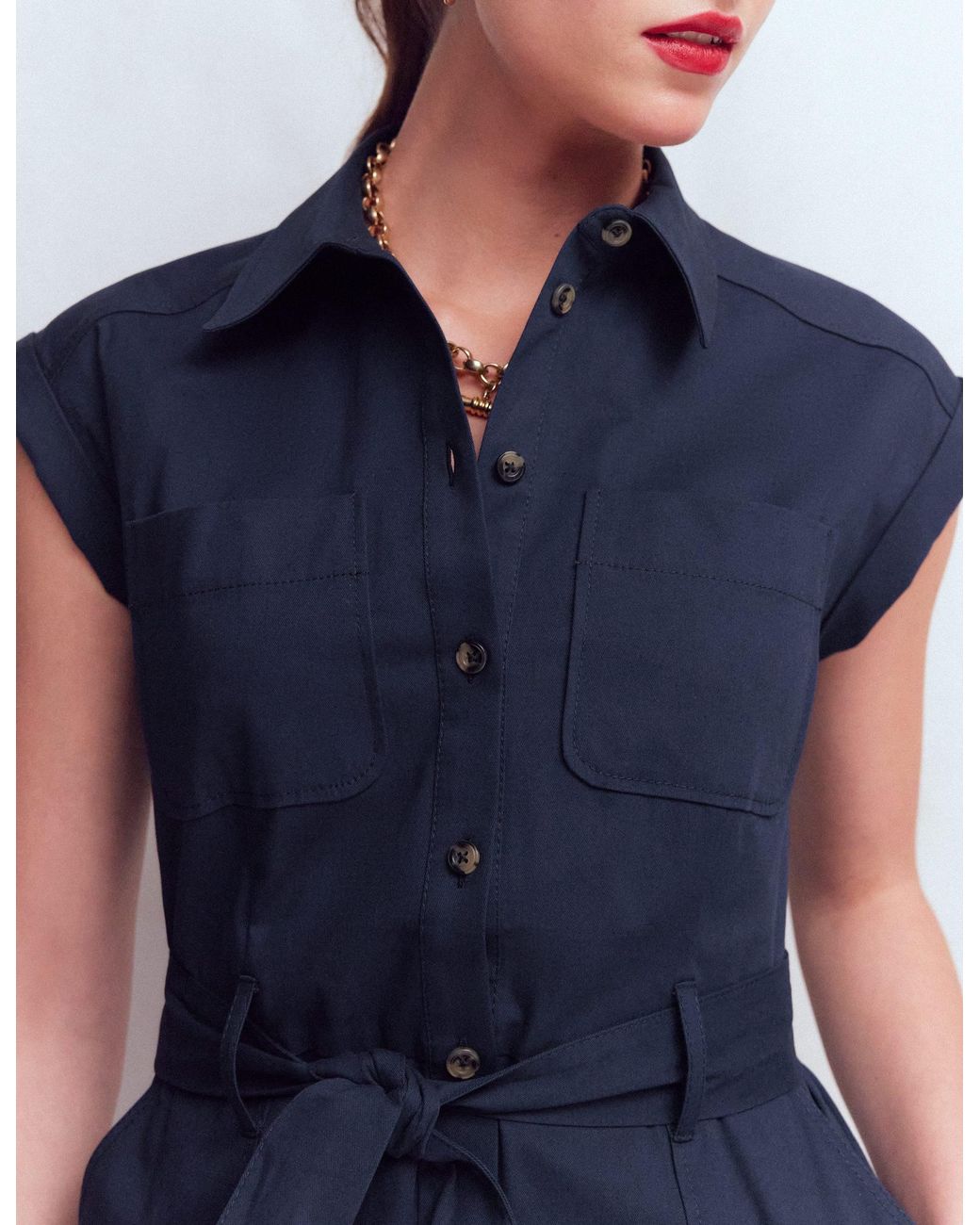 Boden Blue Short Belted Shirt Dress