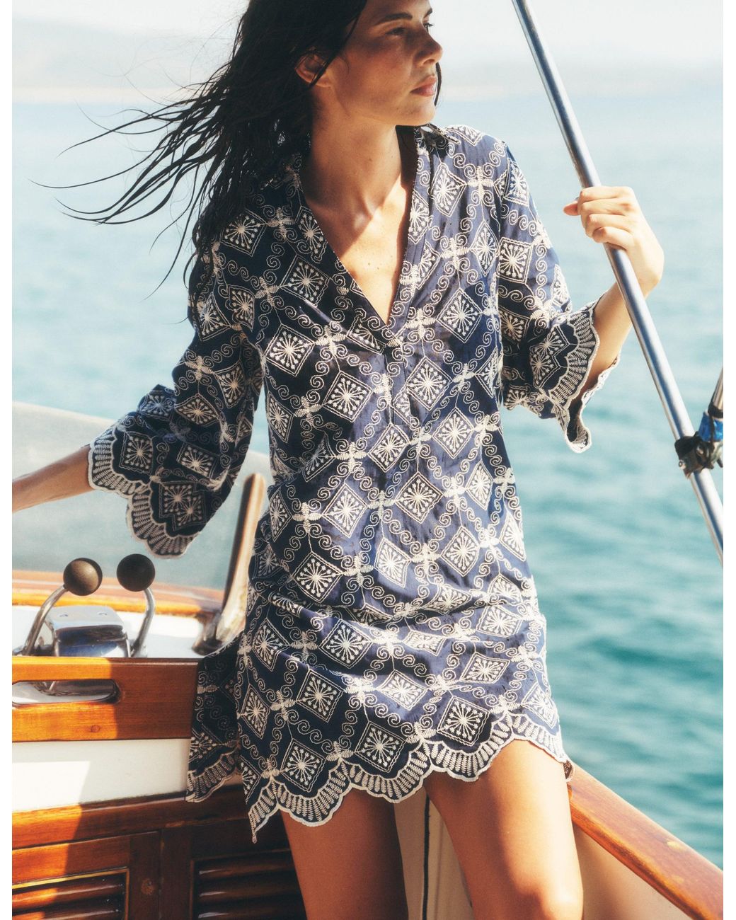 Boden Blue Carmen Broderie Short Dress