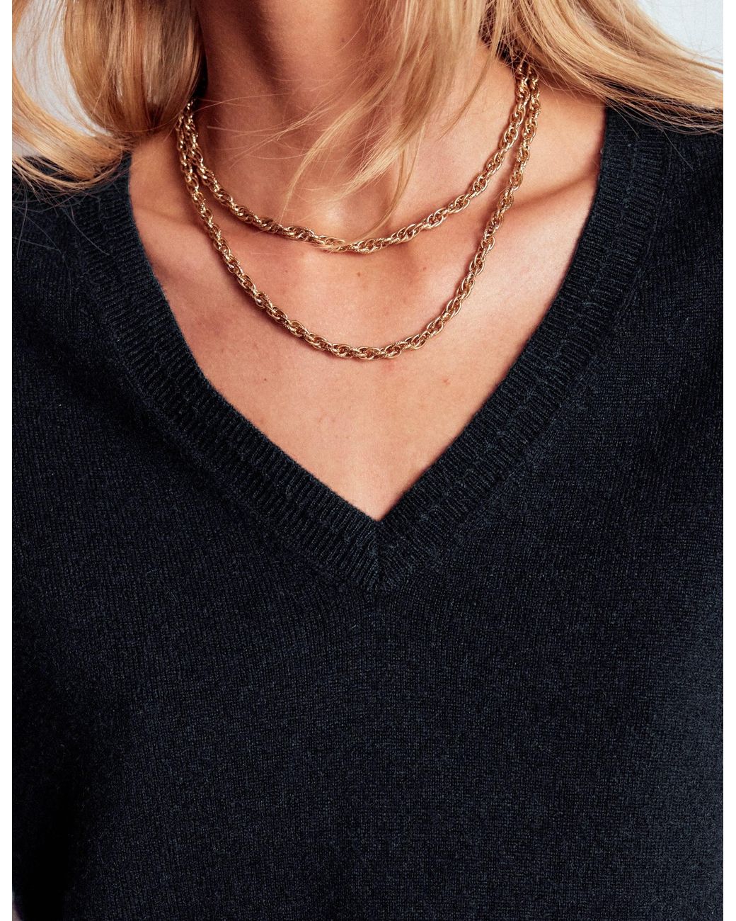 Boden Black Catriona Cotton V-neck Jumper