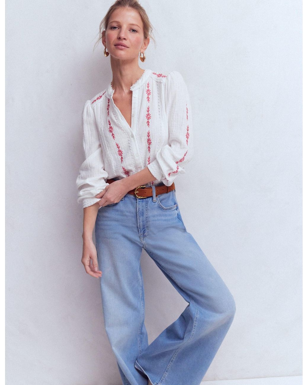 Boden Gray Rhea Trim Doublecloth Top