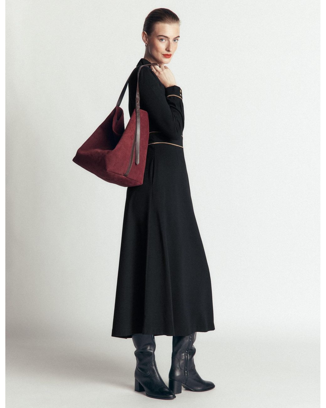 Boden Black Etta Piping Detail Ponte Dress