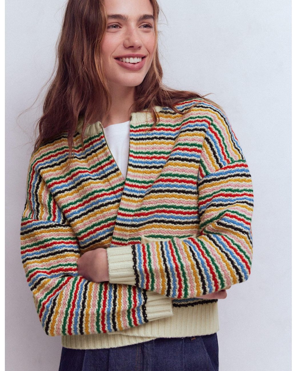 Boden Maya Zip-Up Jacket-Ivory in Brown | Lyst