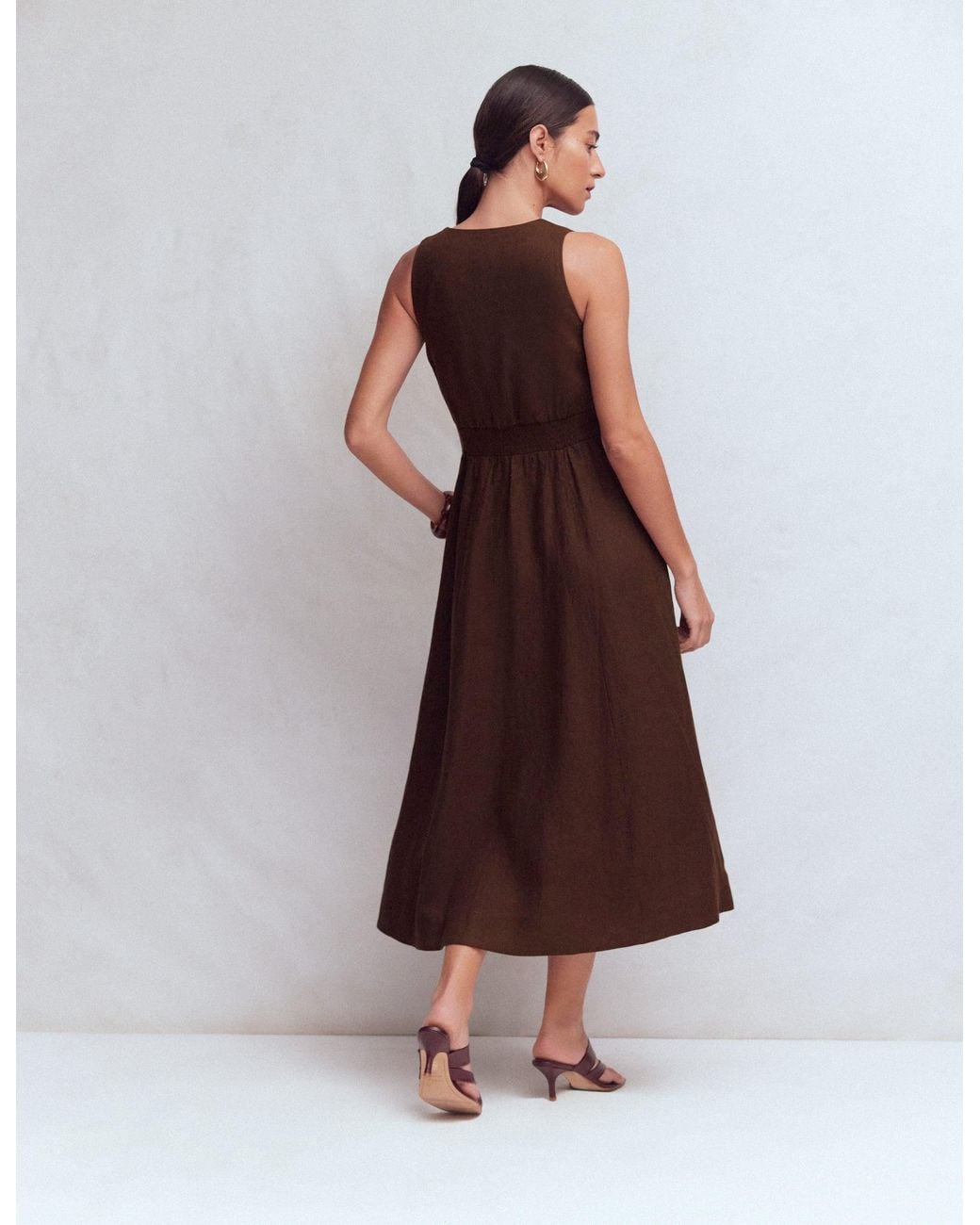 Boden Brown Catherine Button Linen Dress