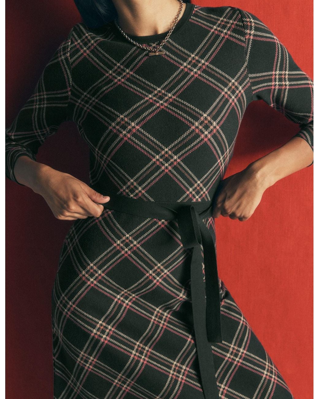 Boden Black Crew Midi Jacquard Dress
