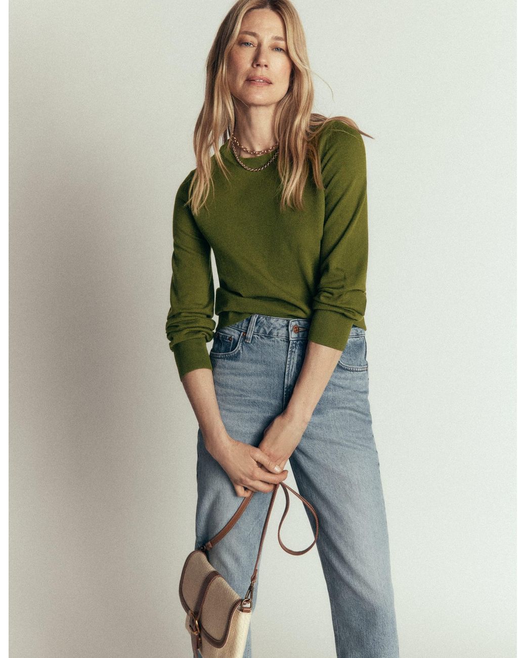Boden Green Camilla Cotton Crew Sweater