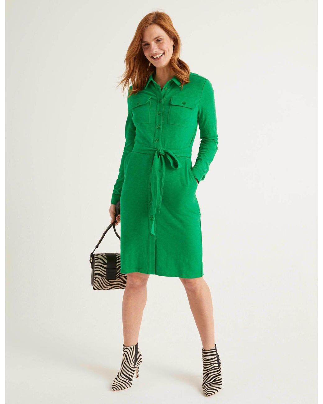 Boden Cotton Rowena Jersey Shirt Dress Rich Emerald in Green Lyst