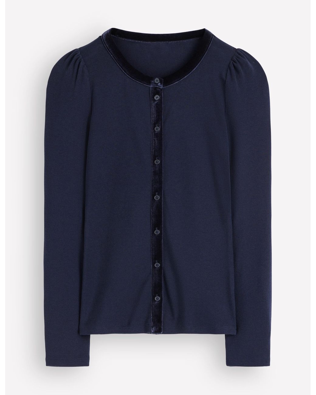 Boden Blue Velvet Trim Ribbed Cardigan