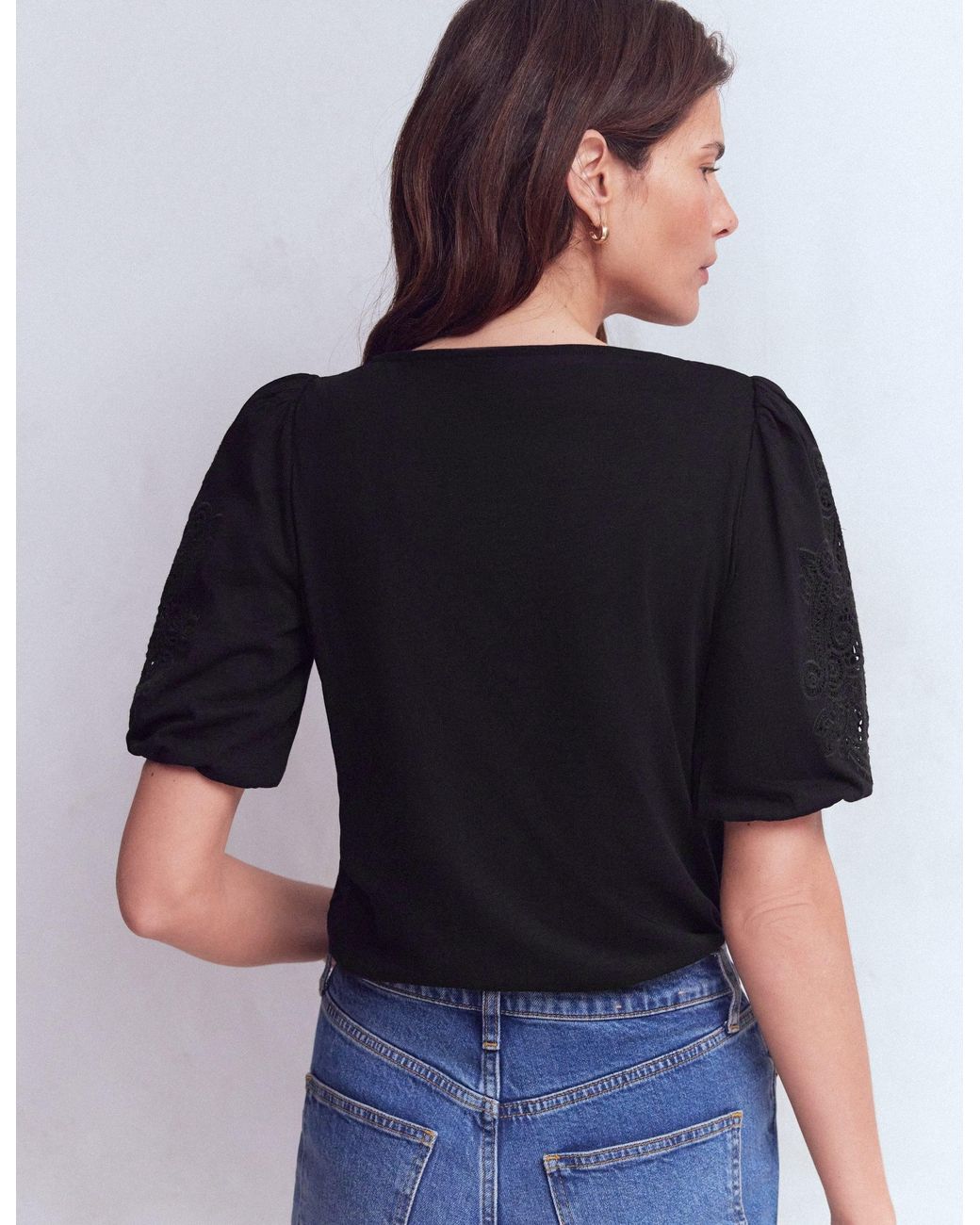 Boden Blue Cutwork Detail Jersey Top