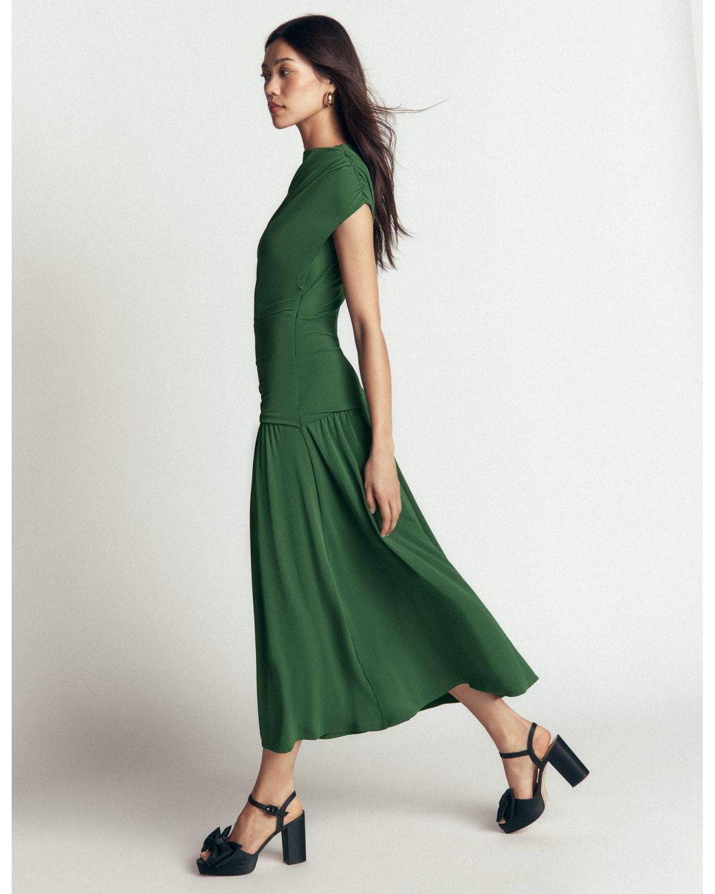 Boden Green Drape Jersey Crepe Maxi Dress