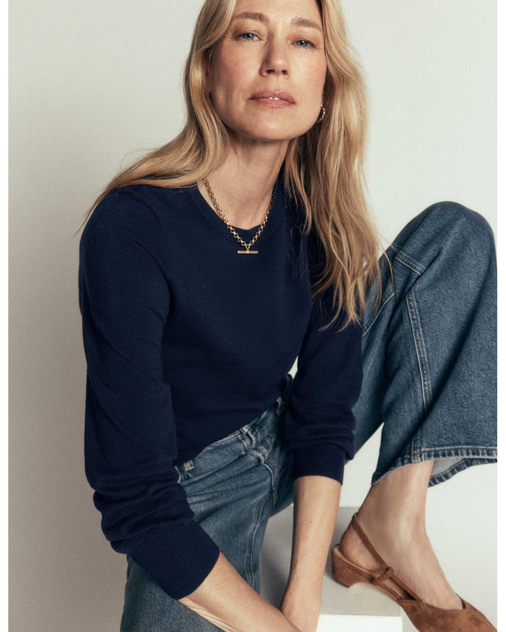 Boden Blue Camilla Cotton Crew Sweater